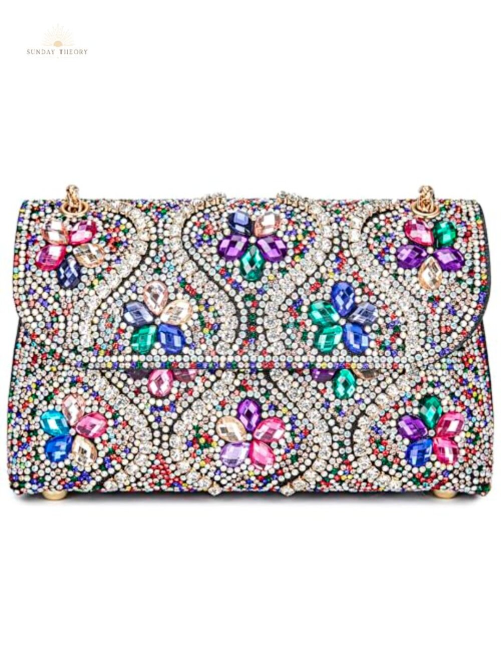 Rhinestone Evening Clutch Floral Shoulder Bag Formal Wedding Purse